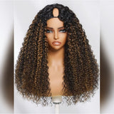 Upgraded EasiContour V-Part Glueless Highlight Color Wig With New Drawcord - Kinky Curly