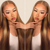 【Upgraded】PreCut 4-Line Invisible Strap 360 HD Lace Highlight Color Wig - Straight