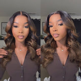 【Upgraded】PreCut 4-Line Invisible Strap 360 HD Lace Highlight Color Wig - Body Wave Wavy
