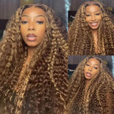 【Upgraded】PreCut 4-Line Invisible Strap 360 HD Lace Highlight Color Wig - Deep Wave