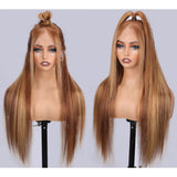 【Upgraded】PreCut 4-Line Invisible Strap 360 HD Lace Highlight Color Wig - Straight