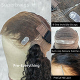 【Upgraded】PreCut 4-Line Invisible Strap 360 HD Lace Wig - Water Curl with Curly Edge