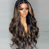 "370 Fitted Cap" HD LACE FRONT Highlight Color WIG WITH Invisible Strap - Body Wavy
