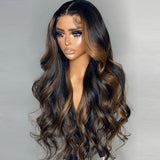 "370 Fitted Cap" HD LACE FRONT Highlight Color WIG WITH Invisible Strap - Body Wavy