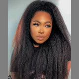 WHOLE LACE NO MESH HD LACE HUMAN HAIR WIG WITH  Invisible Strap - Kinky Straight
