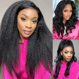 WHOLE LACE NO MESH HD LACE HUMAN HAIR WIG WITH  Invisible Strap - Kinky Straight