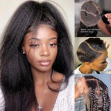 WHOLE LACE NO MESH HD LACE HUMAN HAIR WIG WITH  Invisible Strap - Kinky Straight