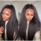WHOLE LACE NO MESH HD LACE HUMAN HAIR WIG WITH  Invisible Strap - Kinky Straight