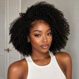 WHOLE LACE NO MESH TRANSPARENT LACE HUMAN HAIR WIG WITH Invisible Strap - Afro Kinky Curly