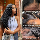 WHOLE LACE NO MESH TRANSPARENT LACE HUMAN HAIR WIG WITH Invisible Strap - DEEP WAVE