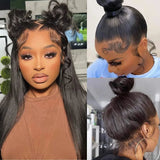 WHOLE LACE NO MESH TRANSPARENT LACE HUMAN HAIR WIG WITH Invisible Strap - STRAIGHT