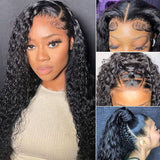 WHOLE LACE NO MESH TRANSPARENT LACE HUMAN HAIR WIG WITH Invisible Strap- WATER WAVE