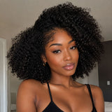 WHOLE LACE NO MESH TRANSPARENT LACE HUMAN HAIR WIG WITH Invisible Strap - Afro Kinky Curly