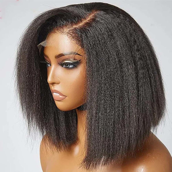 Yolanda Kinky Straight Short Bob Wig  360 Lace Front Human Hair Wigs