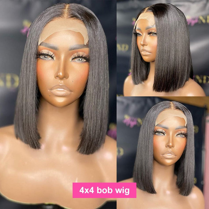 Short Straight Bob Wig 4X4 Lace Closure Human Hair Wigs
