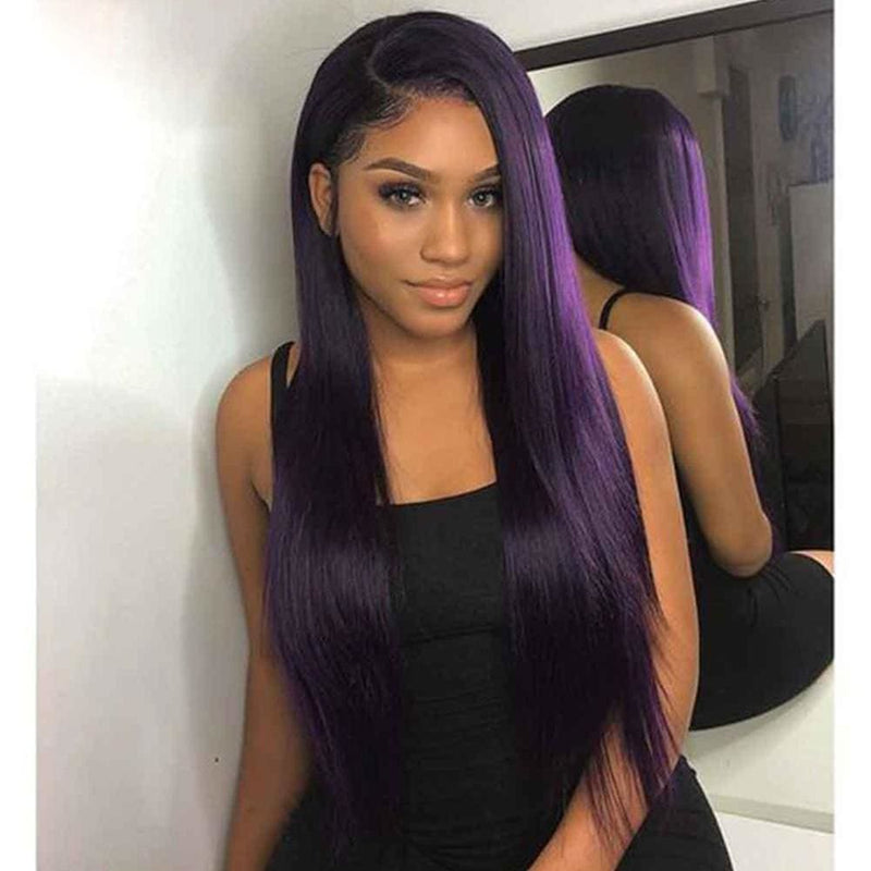 Adora丨1B Purple Human Hair Wig Colored Ombre Lace Front Wig Straight Lace Front Human Hair Wigs