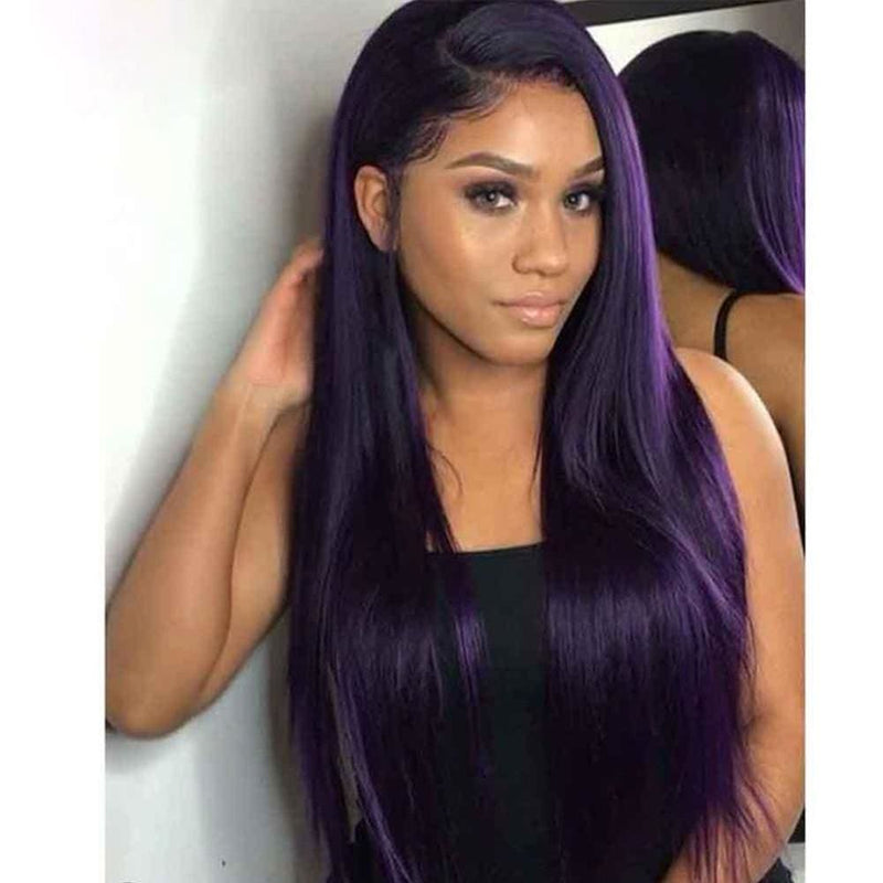 Adora丨1B Purple Human Hair Wig Colored Ombre Lace Front Wig Straight Lace Front Human Hair Wigs