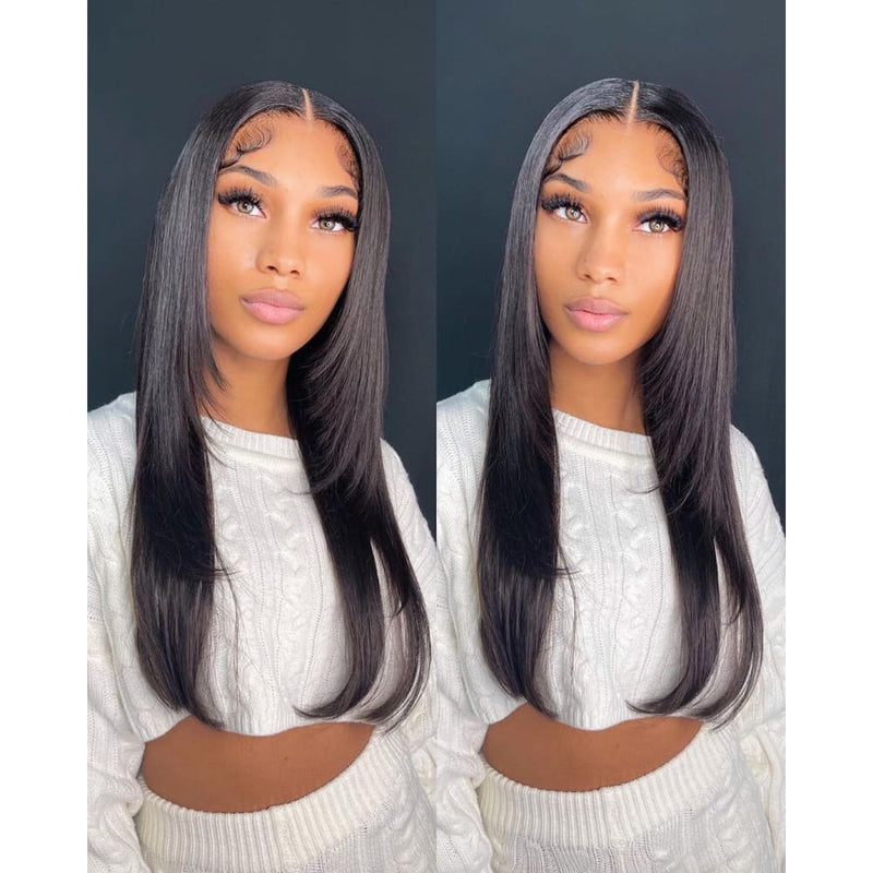 Agatha PreStyled Layered Haircut Upgraded Hairline Swiss Lace Straight Wig
