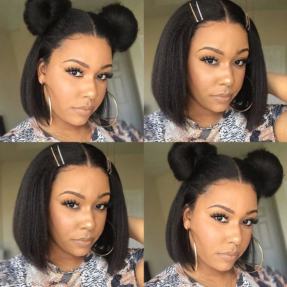 Eartha Yaki Straight Short Bob Wig 360 Lace Front Human Hair Wigs ...