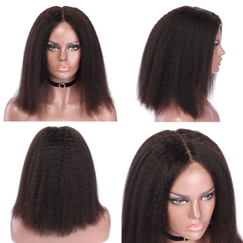 Emely Full Lace Wig Kinky Straight Bob wig Natural Color Human Hair