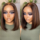 IDA Brown Highlight 13X6 Lace Front Pre-plucked Human Hair Bob Wig