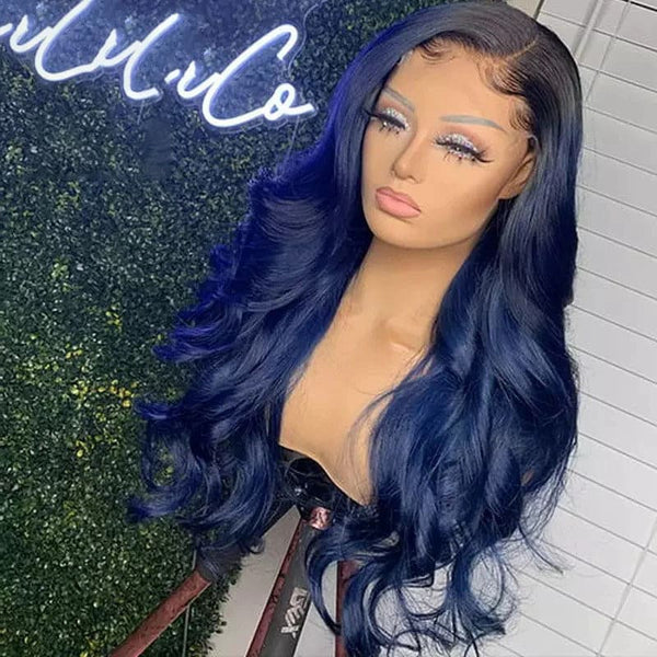 Lyra Ombre Navy Blue Preplucked Body Wave Lace Front Wig