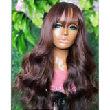 MILLIE Brown Body Wave Wigs With Bang  13*4 Lace Front Wig Human Hair Wig