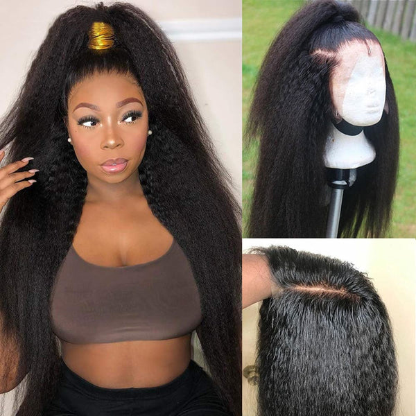 Pamela Preplucked Hairline Bleach Knots Kinky Straight Human Hair Wigs For Women 13*4 Lace Front Wig