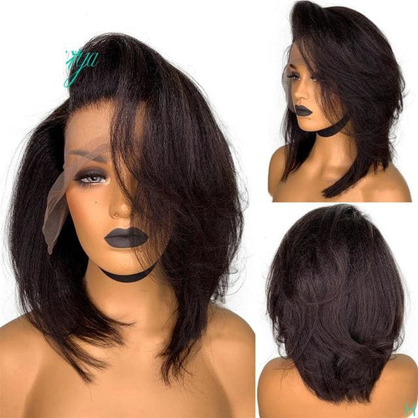 PATRICIA 13x6 Lace Front Wig Yaki Straight Short Bob wig Natural Color Human Hair