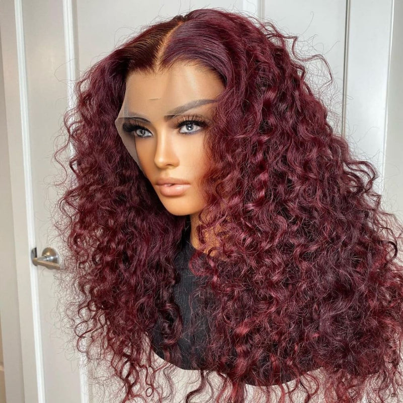 Reese Burgundy Red Preplucked Water Wave 13x6 T Parting Lace Wig