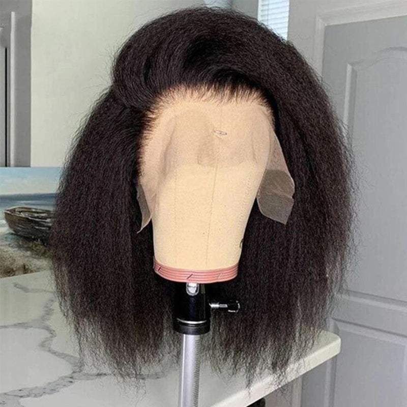 Yolanda Kinky Straight Short Bob Wig 360 Lace Front Human Hair Wigs